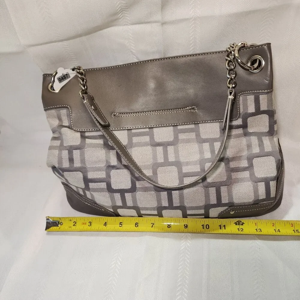 Nine West Purse Shoulder Bag Tote Geometric Blocks Platinum Gray Neutral Roomy